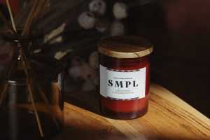 Wood covered candle mockup