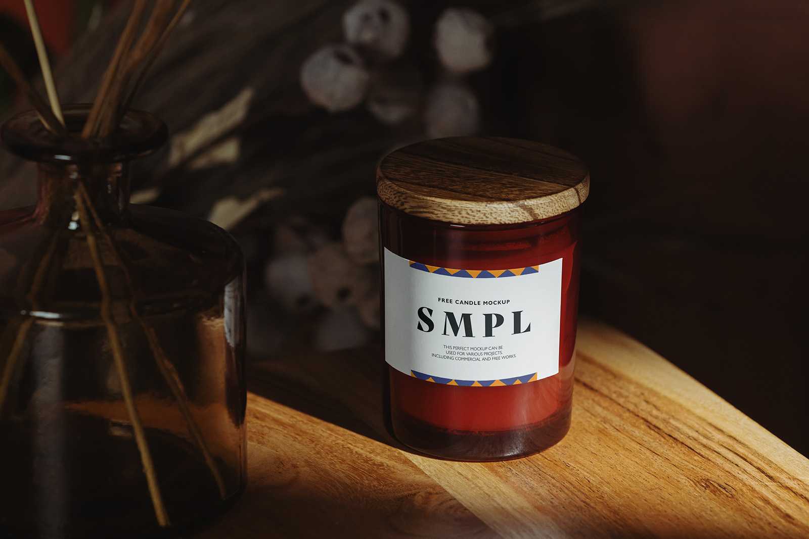 Wood covered candle mockup