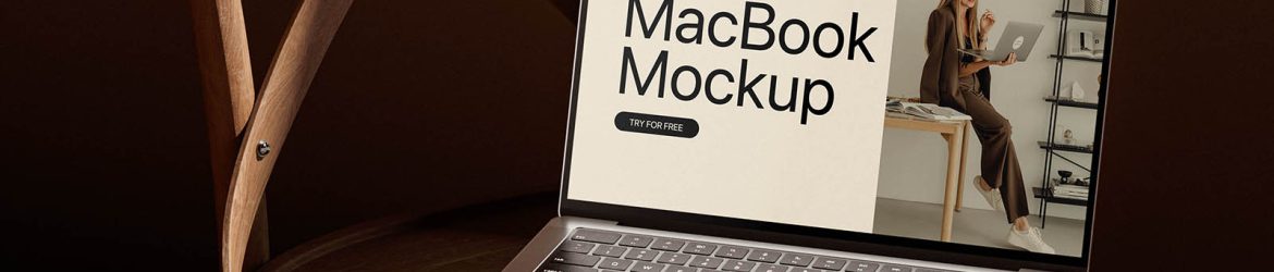 Wooden chair MacBook mockup