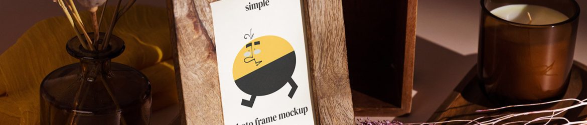 Wooden photo frame mockup