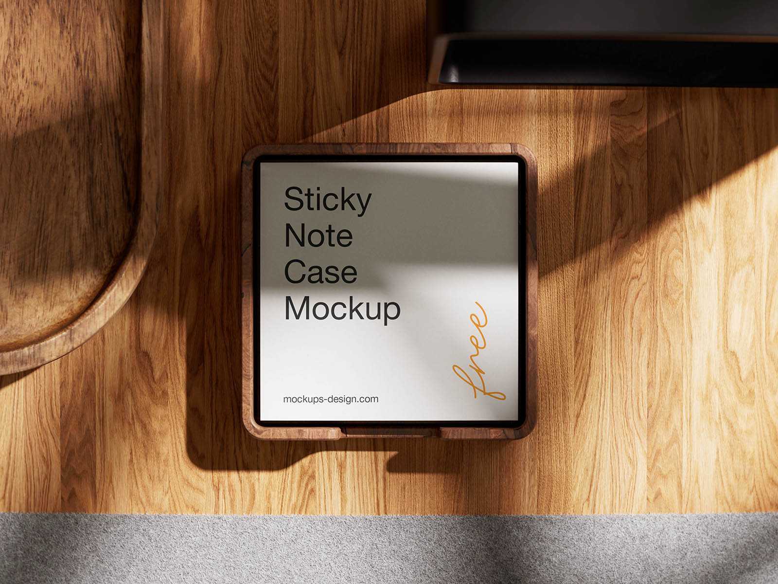 Wooden sticky note case mockup