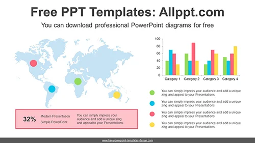 World Map Bar Chart PowerPoint Diagram