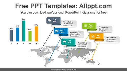 World Map Bar chart PowerPoint Diagram