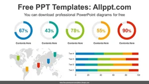 World Map Doughnut-Bar Charts PPT Diagram