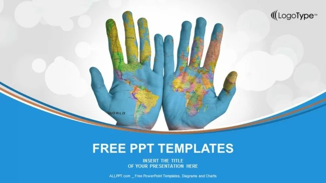 World Map Painted on Hands PowerPoint Templates
