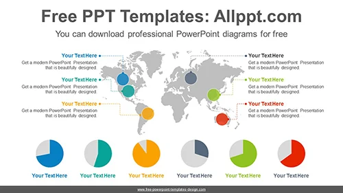 World Map Pie Chart PowerPoint Diagram