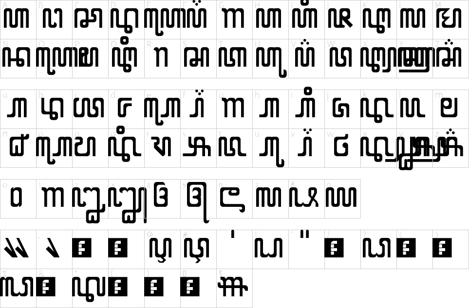 Mapa de caracteres da fonte X Code From East Font