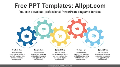 Zigzag Gear Flow PowerPoint Diagram