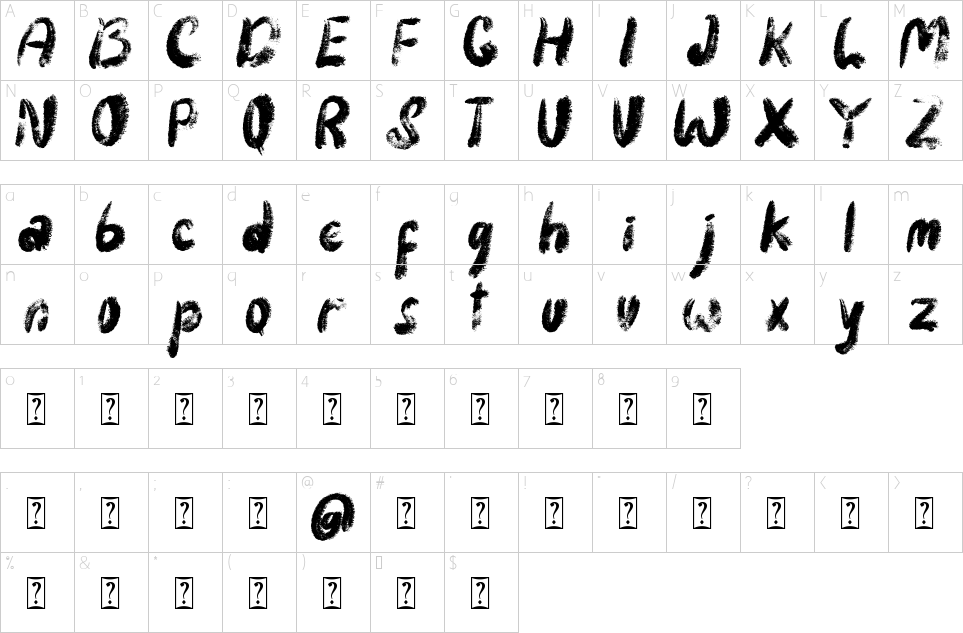 Mapa de caracteres da fonte Zombi Predator Font