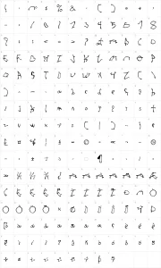 Mapa de caracteres da fonte 001 Stretched-Strung