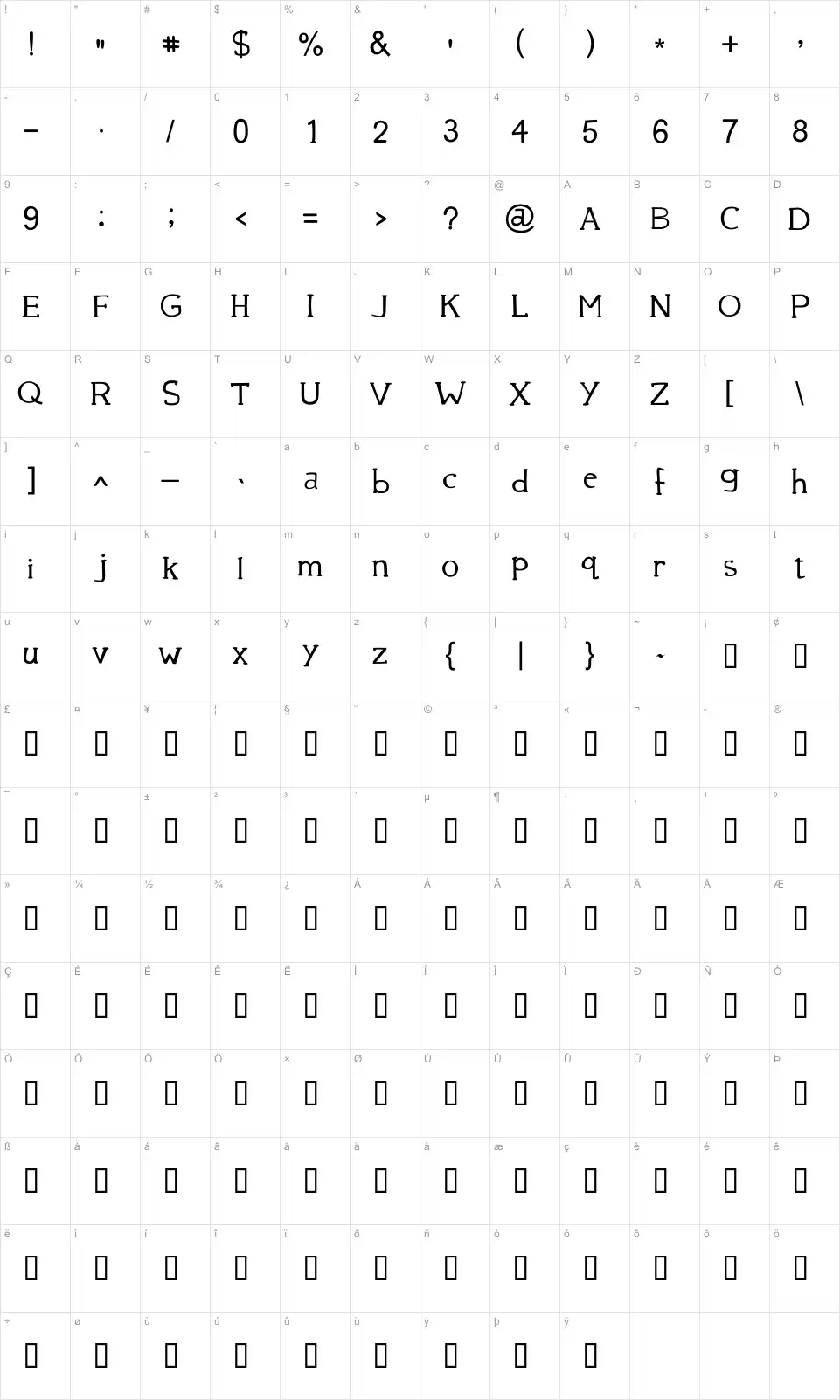 Mapa de caracteres da fonte 39 Smooth