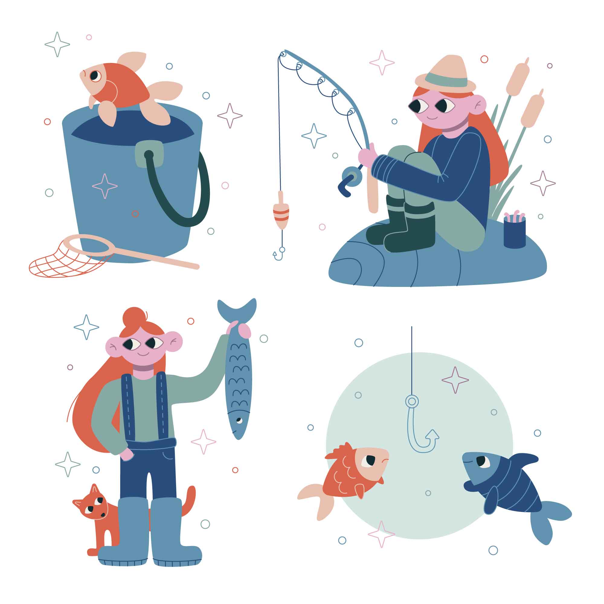 4 Fishing Illustrations