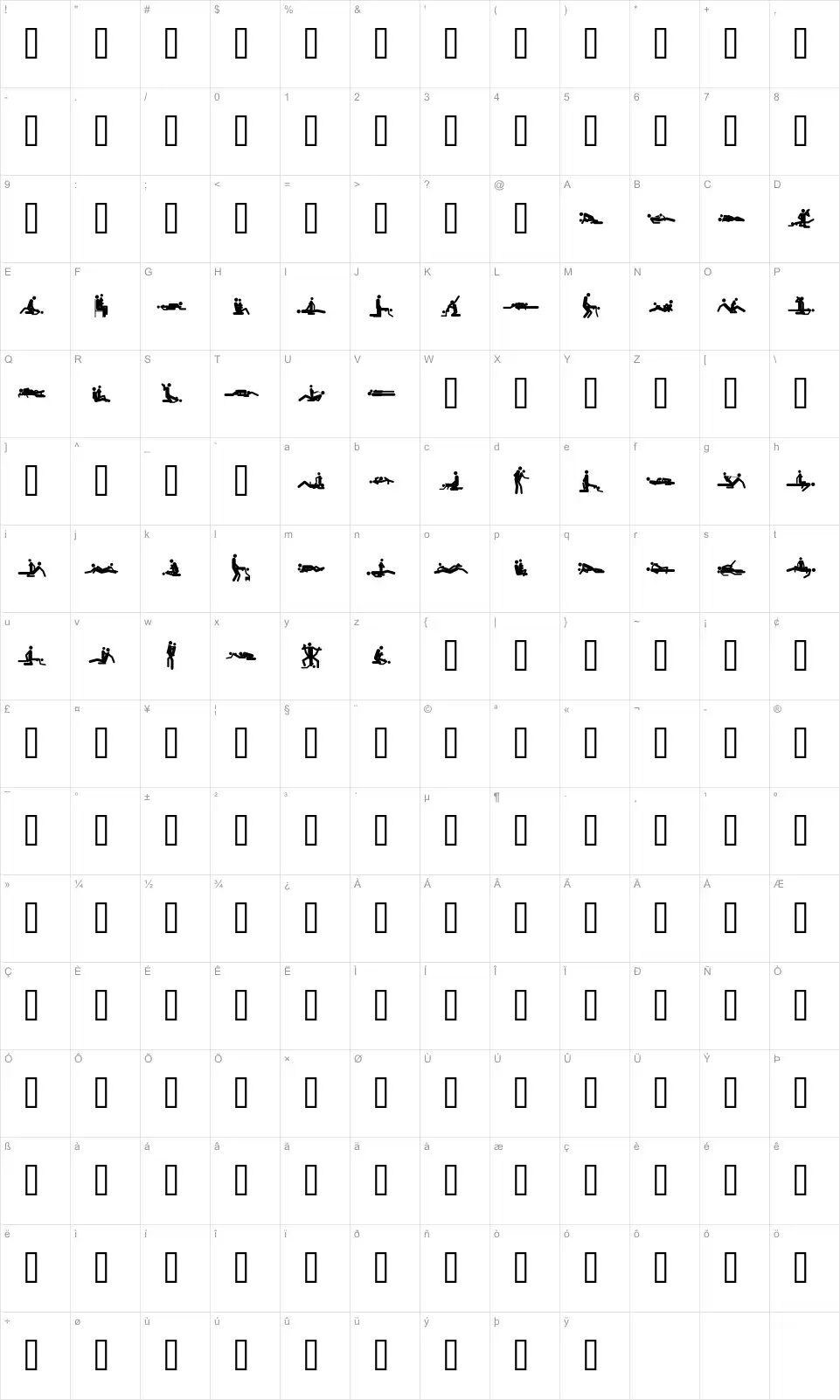 Mapa de caracteres da fonte 48 ways