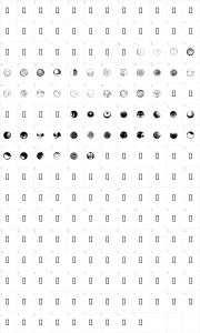 Mapa de caracteres da fonte 52 Sphereoids