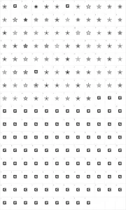 Mapa de caracteres da fonte 90 Stars BRK
