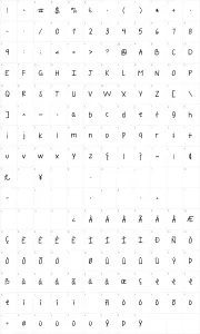 Mapa de caracteres da fonte A Year Without Rain