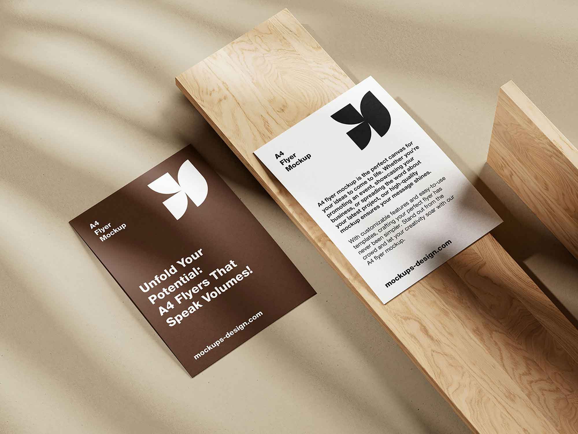 A4 Flyer on Wood Mockup