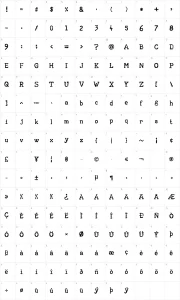 Mapa de caracteres da fonte AA Typewriter