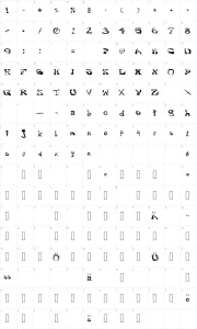 Mapa de caracteres da fonte Aajax Surreal Freak