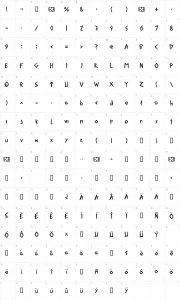 Mapa de caracteres da fonte Acadian Runes