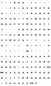 Mapa de caracteres da fonte Acknowledgement