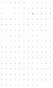 Mapa de caracteres da fonte Adam's Font