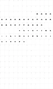 Mapa de caracteres da fonte Adrian Stars