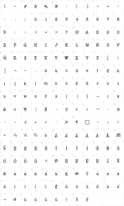 Mapa de caracteres da fonte AFL Font Pespaye Nonmetric