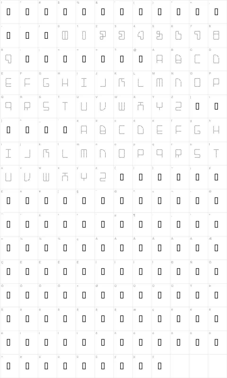 Mapa de caracteres da fonte AI Stapler