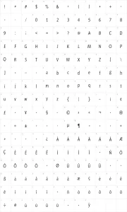 Mapa de caracteres da fonte Aida Serif