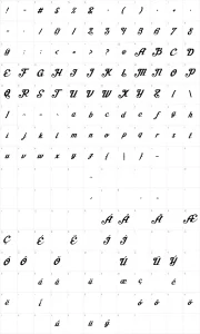 Mapa de caracteres da fonte Aisha Script