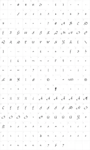 Mapa de caracteres da fonte Aladdin