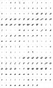 Mapa de caracteres da fonte Alfaowner Script