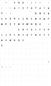 Mapa de caracteres da fonte Alfred Drake