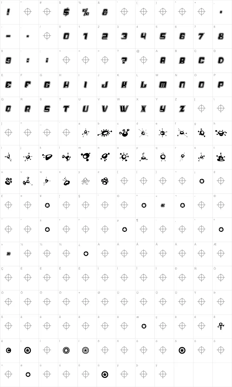 Mapa de caracteres da fonte Alien Mushrooms