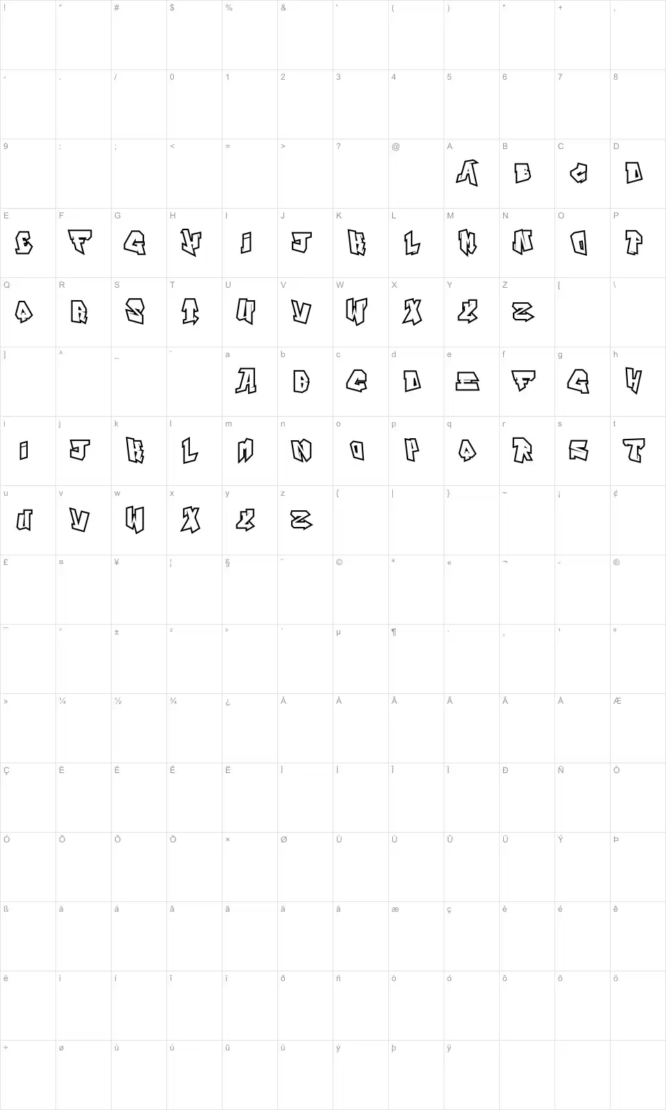 Mapa de caracteres da fonte Alphabet City