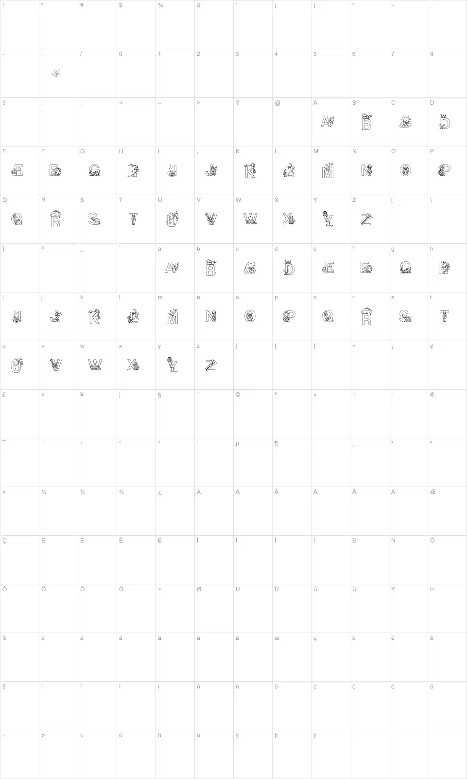 Mapa de caracteres da fonte Alphapix