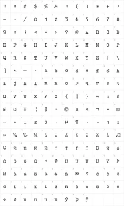 Mapa de caracteres da fonte AM Type1