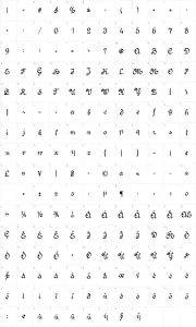 Mapa de caracteres da fonte Amptmann Script