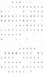 Mapa de caracteres da fonte Ana's Rusty Typewriter