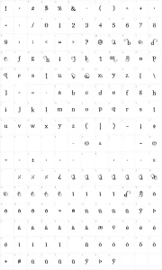 Mapa de caracteres da fonte Angelic Serif