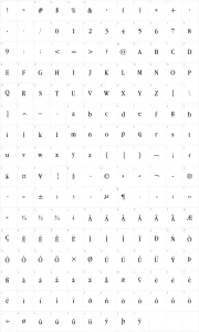Mapa de caracteres da fonte Apple Garamond