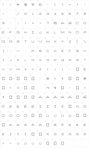 Mapa de caracteres da fonte Architext