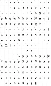 Mapa de caracteres da fonte Argor Brujsh Scaqh