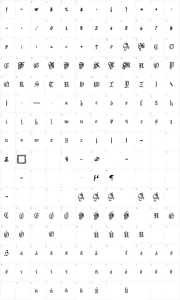 Mapa de caracteres da fonte Argor Flahm Scaqh