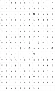 Mapa de caracteres da fonte Arial Narrow 7