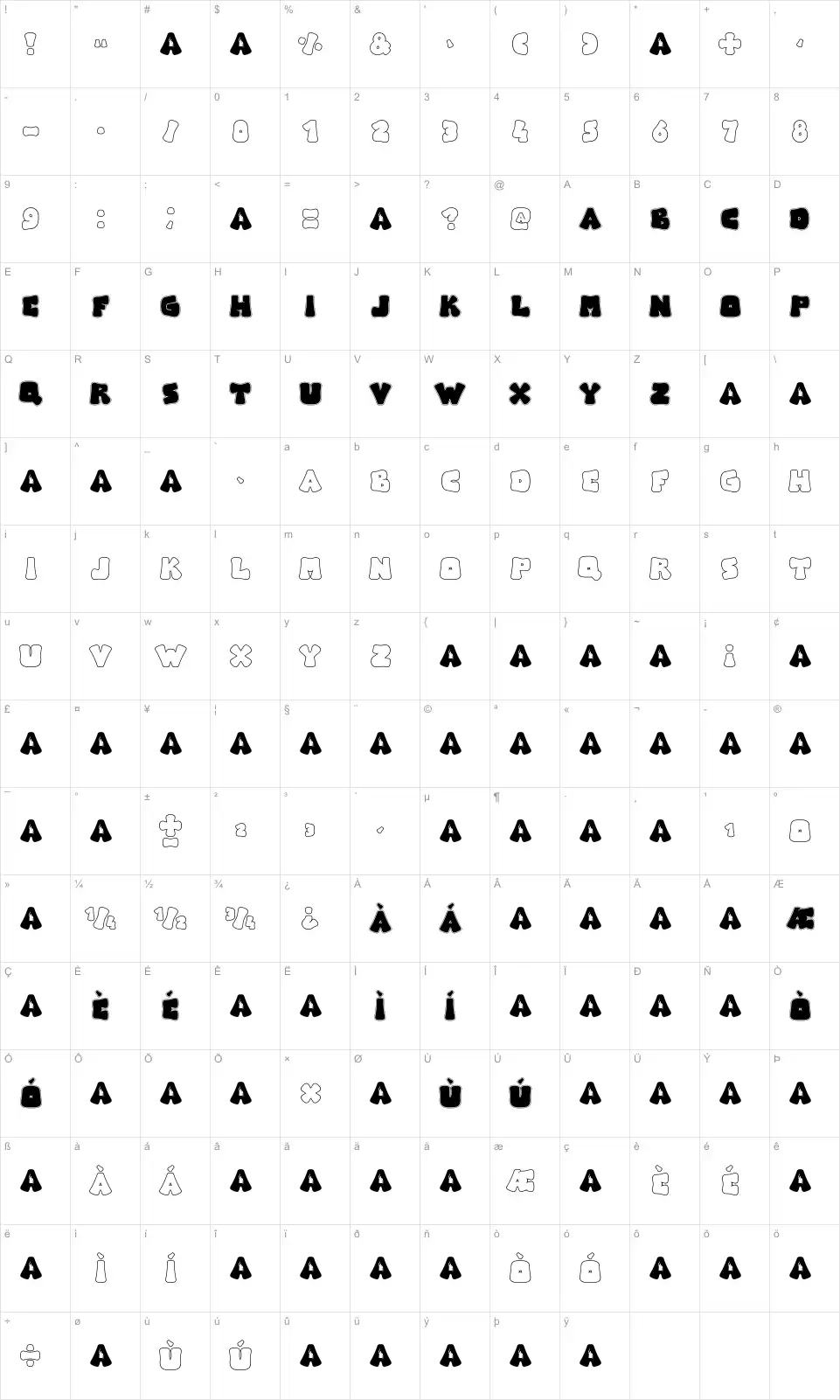 Mapa de caracteres da fonte Arise Logo