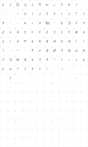 Mapa de caracteres da fonte Astro Script