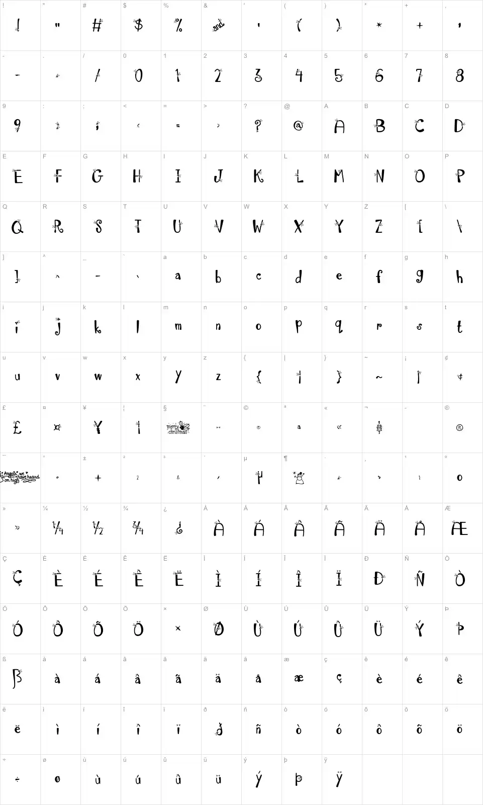 Mapa de caracteres da fonte Austie Bost Happy Holly