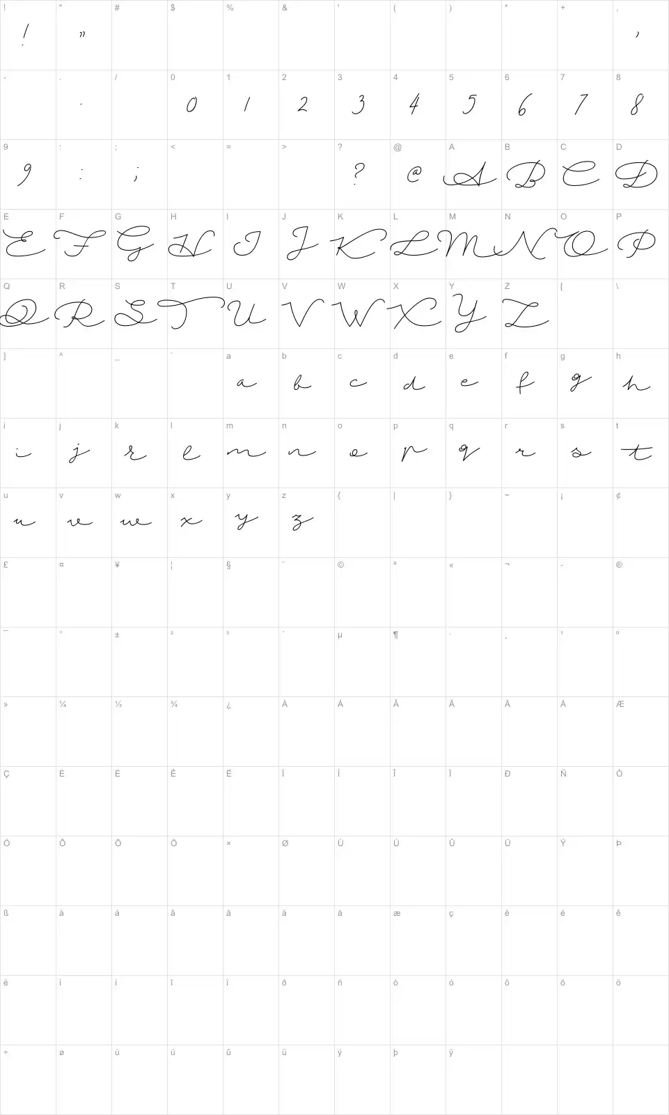 Mapa de caracteres da fonte Autumn Chant